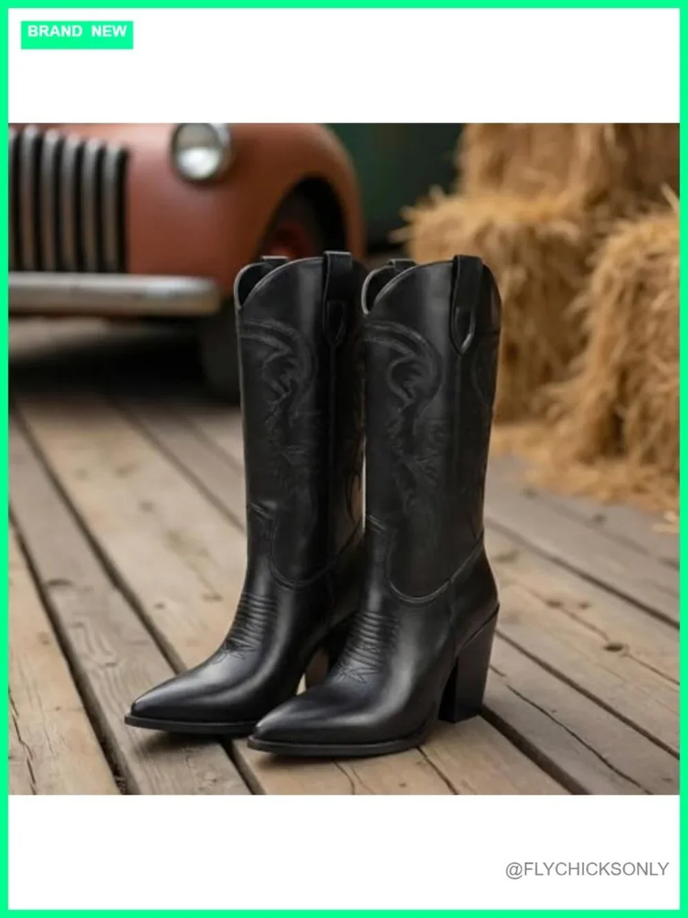 Women's Embroidered Cowboy Boots, Pointed Toe Chunky Heel Western Boots, Faux